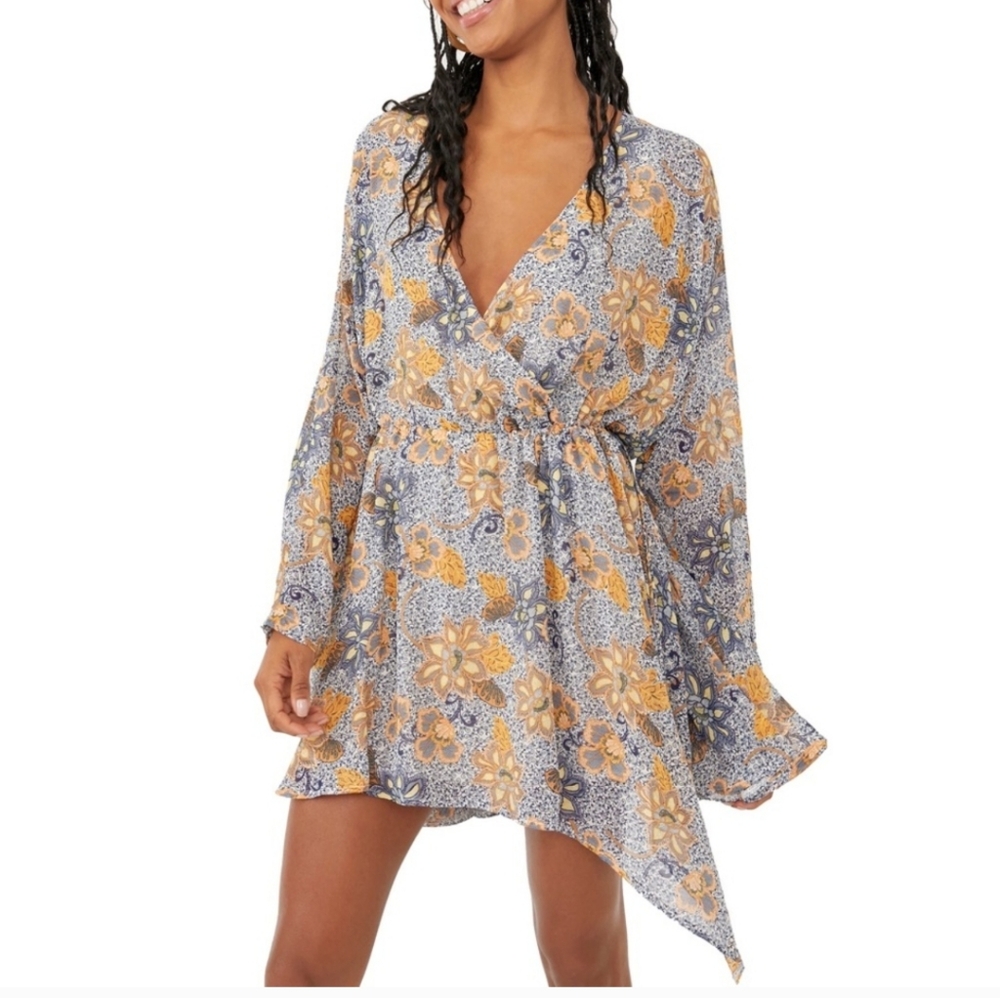 Free people Teegan floral long sleeve mini dress size L